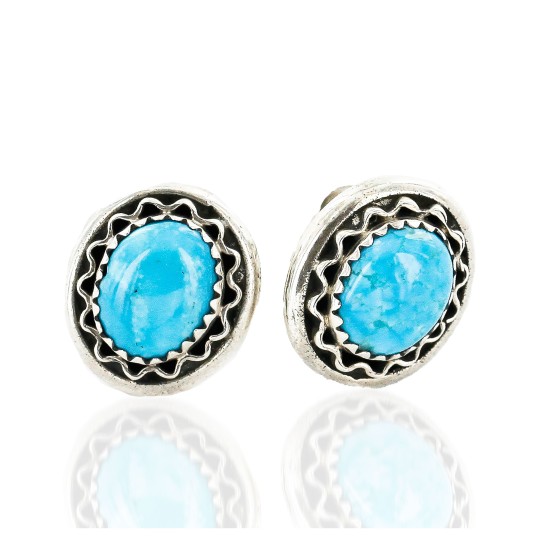 Certified Authentic Handmade Navajo .925 Sterling Silver Stud Native American Earrings Natural Turquoise 27169-2 Certified Authentic Handmade Navajo .925 Sterling Silver Stud Native American Earrings Natural Turquoise 27169-2
