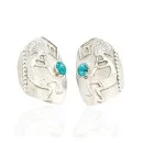 .925 Sterling Silver Handmade KOKOPELI Certified Authentic Navajo Natural Turquoise Stud Native American Earrings 27174-2