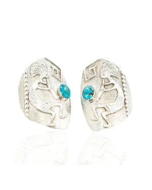 .925 Sterling Silver Handmade KOKOPELI Certified Authentic Navajo Natural Turquoise Stud Native American Earrings 27174-2 .925 Sterling Silver Handmade KOKOPELI Certified Authentic Navajo Natural Turquoise Stud Native American Earrings 27174-2