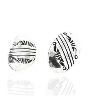 .925 Sterling Silver Handmade Certified Authentic Navajo Stud Native American Earrings 27175-3