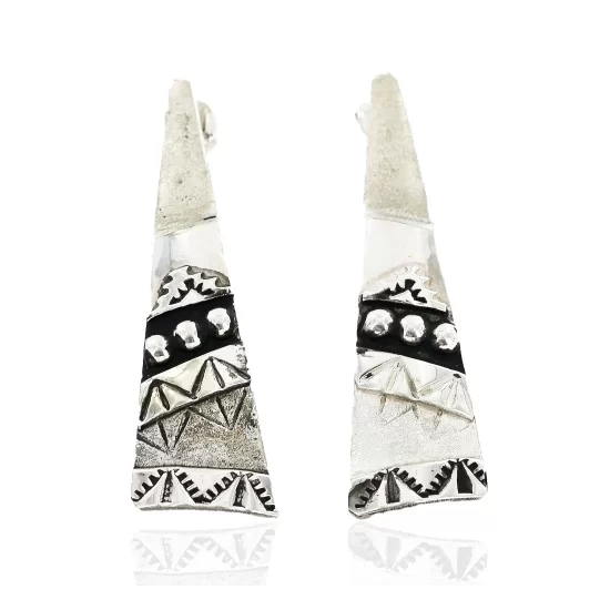 .925 Sterling Silver Handmade Certified Authentic Navajo Stud Native American Earrings 27177-2 .925 Sterling Silver Handmade Certified Authentic Navajo Stud Native American Earrings 27177-2