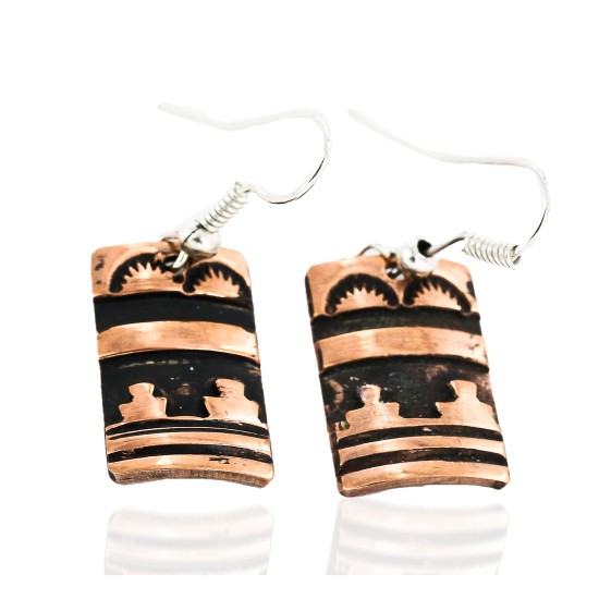 Handmade Certified Authentic Navajo Pure Copper Dangle Native American Earrings 27182-2