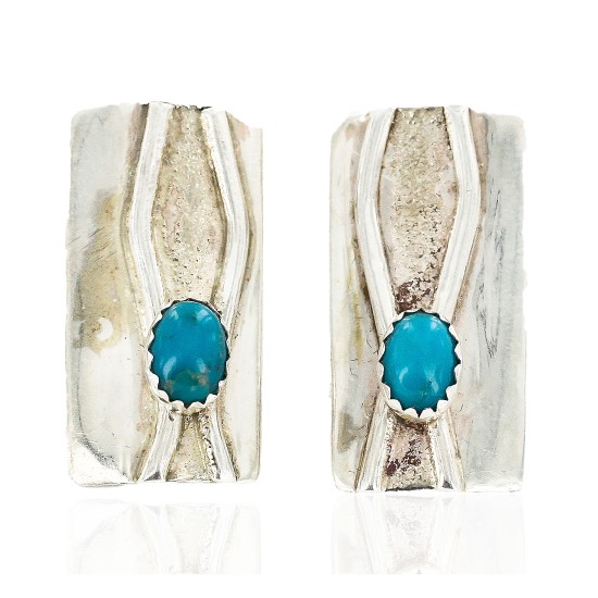 .925 Sterling Silver Handmade Certified Authentic Navajo Natural Turquoise Stud Native American Earrings 27186