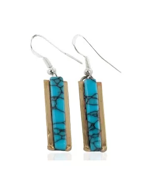 Certified Authentic Handmade .925 Sterling Silver Dangle Native American Earrings Natural Spider Web Turquoise 27194