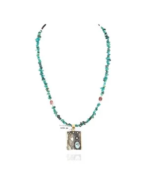 12kt Gold Filled and .925 Sterling Silver Handmade Rose Certified Authentic Navajo Turquoise Native American Necklace 371007017698