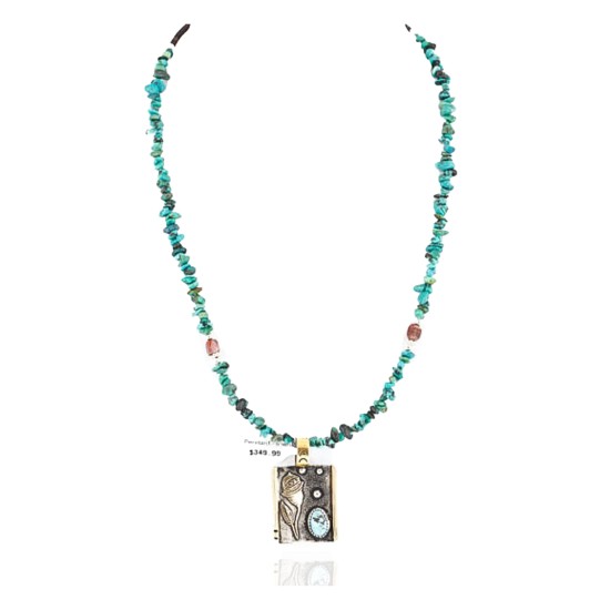 12kt Gold Filled and .925 Sterling Silver Handmade Rose Certified Authentic Navajo Turquoise Native American Necklace 371007017698