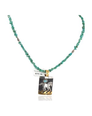 Certified Authentic 12kt Gold Filled and .925 Sterling Silver Horse Wave Handmade Natural Turquoise Native American Necklace 740100-3-102248