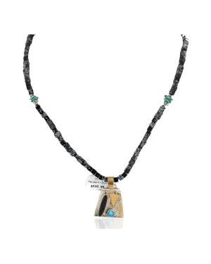Arrow 12kt Gold Filled and .925 Sterling Silver Handmade Certified Authentic Navajo Natural Snowflake Obsidian Black Onyx and Turquoise Native American Necklace 740101-24-790101 Arrow 12kt Gold Filled and .925 Sterling Silver Handmade Certified Authentic Navajo Natural Snowflake Obsidian Black Onyx and Turquoise Native American Necklace 740101-24-790101