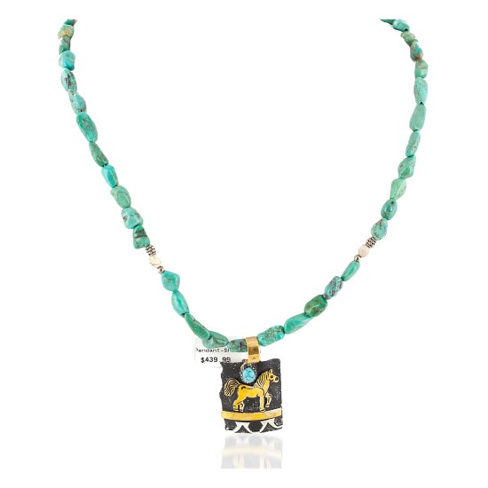 12kt Gold Filled and .925 Sterling Silver Handmade Certified Authentic Horse Navajo Turquoise Heishi Native American Necklace 740101-29-15781