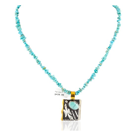 12kt Gold Filled and .925 Sterling Silver Hummingbird Handmade Certified Authentic Navajo Natural Turquoise Native American Necklace 740101-750184