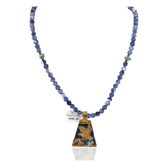 Eagle 12kt Gold Filled and .925 Sterling Silver Handmade Certified Authentic Navajo Natural Turquoise Lapis Native American Necklace 740102-16-10225