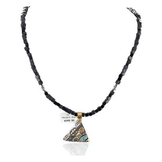 12kt Gold Filled and .925 Sterling Silver Handmade Kokopelli Certified Authentic Navajo Natural Turquoise and Purple Goldstone Native American Necklace 740103-29-10225 12kt Gold Filled and .925 Sterling Silver Handmade Kokopelli Certified Authentic Navajo Natural Turquoise and Purple Goldstone Native American Necklace 740103-29-10225