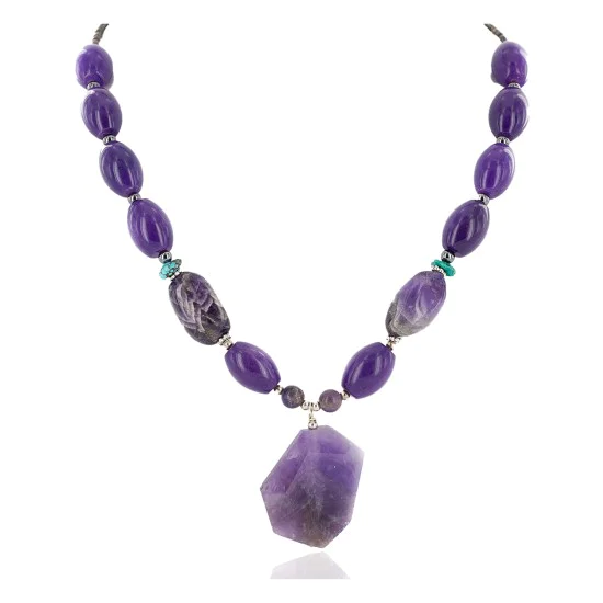 Certified Authentic Navajo .925 Sterling Silver Natural Amethyst and Sugilite Native American Necklace 750109-10 Certified Authentic Navajo .925 Sterling Silver Natural Amethyst and Sugilite Native American Necklace 750109-10