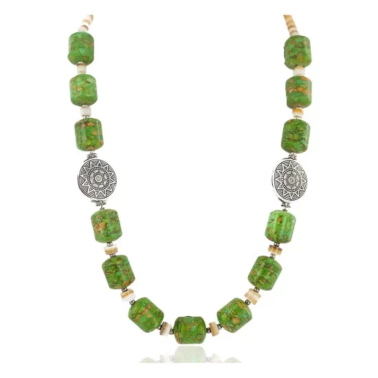 .925 Sterling Silver Certified Authentic Navajo Gaspeite Native American Necklace 750230-4 .925 Sterling Silver Certified Authentic Navajo Gaspeite Native American Necklace 750230-4