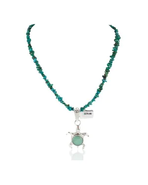 .925 Sterling Silver Toad Handmade Certified Authentic Navajo Turquoise Native American Necklace 94012-25301