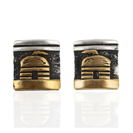 12kt Gold Filled and .925 Sterling Silver Handmade Hogan Certified Authentic Navajo Native American Stud Earrings 97004