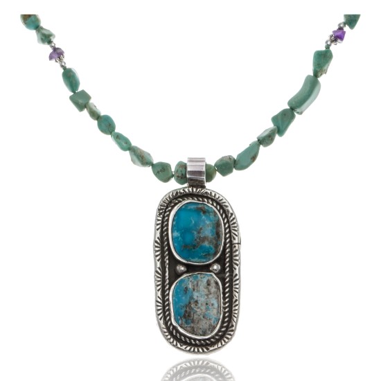 Large Handmade Certified Authentic Navajo .925 Sterling Silver Natural Turquoise Native American Necklace & Pendant 370924290263