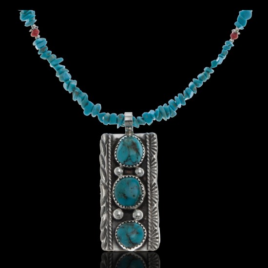 Handmade 3 Stone Certified Authentic Navajo .925 Sterling Silver Turquoise and Coral Native American Necklace & Pendant 390654043860 Handmade 3 Stone Certified Authentic Navajo .925 Sterling Silver Turquoise and Coral Native American Necklace & Pendant 390654043860