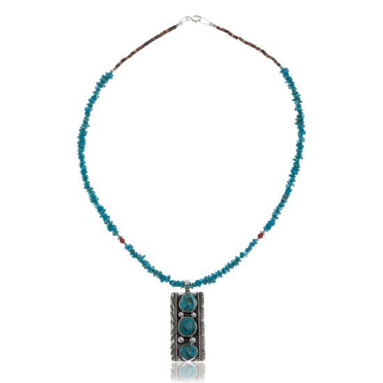Handmade 3 Stone Certified Authentic Navajo .925 Sterling Silver Turquoise and Coral Native American Necklace & Pendant 390654043860 Handmade 3 Stone Certified Authentic Navajo .925 Sterling Silver Turquoise and Coral Native American Necklace & Pendant 390654043860