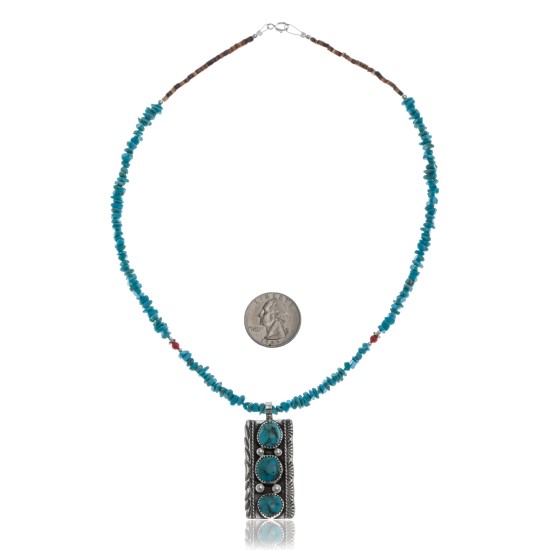 Handmade 3 Stone Certified Authentic Navajo .925 Sterling Silver Turquoise and Coral Native American Necklace & Pendant 390654043860 Handmade 3 Stone Certified Authentic Navajo .925 Sterling Silver Turquoise and Coral Native American Necklace & Pendant 390654043860