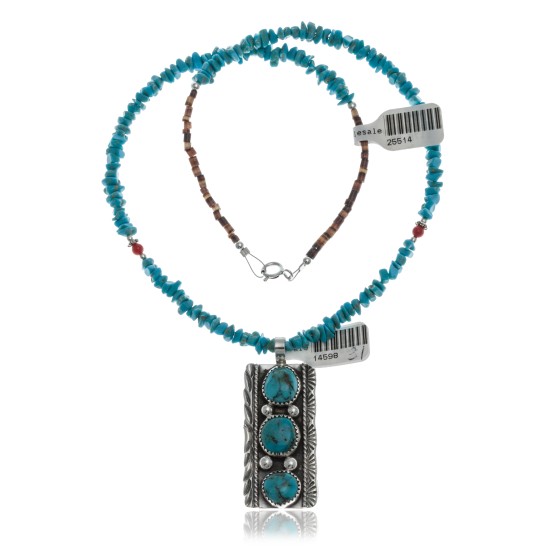 Handmade 3 Stone Certified Authentic Navajo .925 Sterling Silver Turquoise and Coral Native American Necklace & Pendant 390654043860 Handmade 3 Stone Certified Authentic Navajo .925 Sterling Silver Turquoise and Coral Native American Necklace & Pendant 390654043860