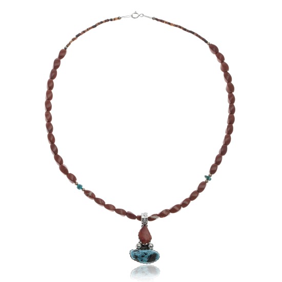 Handmade Certified Authentic Navajo .925 Sterling Silver Spiny Oyster, Red Jasper  and Natural Turquoise Native American Necklace and Pendant 371008873678 All Products 15009-9-25513 371008873678 (by LomaSiiva)