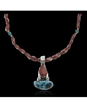 Handmade Certified Authentic Navajo .925 Sterling Silver Spiny Oyster, Red Jasper and Natural Turquoise Native American Necklace and Pendant 371008873678 Handmade Certified Authentic Navajo .925 Sterling Silver Spiny Oyster, Red Jasper and Natural Turquoise Native American Necklace and Pendant 371008873678