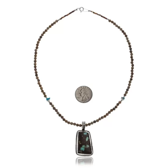 Large Handmade Certified Authentic Navajo .925 Sterling Silver Natural Jasper and Boulder Turquoise Native American Necklace and Pendant 390594947367
