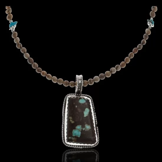 Large Handmade Certified Authentic Navajo .925 Sterling Silver Natural Jasper and Boulder Turquoise Native American Necklace and Pendant 390594947367