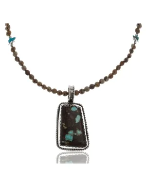 Large Handmade Certified Authentic Navajo .925 Sterling Silver Natural Jasper and Boulder Turquoise Native American Necklace and Pendant 390594947367