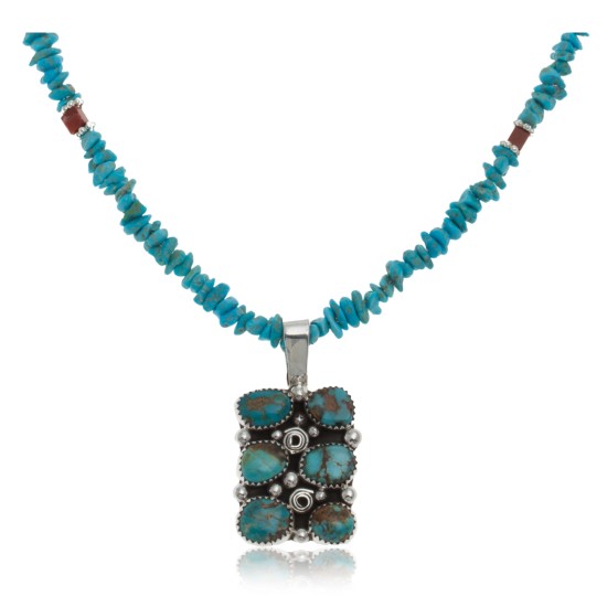 Handmade Multi Stone Certified Authentic Navajo .925 Sterling Silver Natural Turquoise and Jasper Native American Necklace & Pendant 390687063003