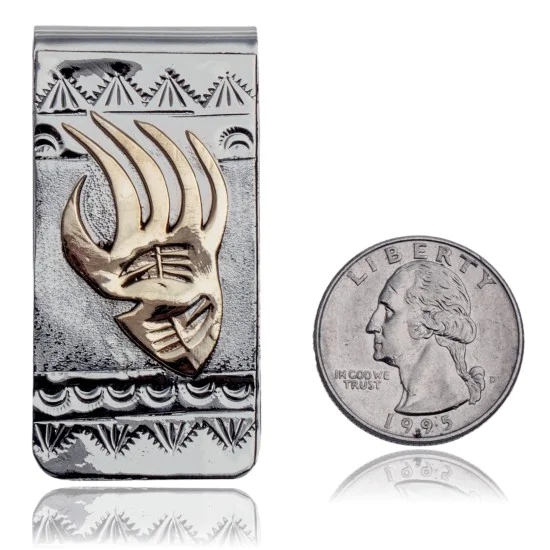 12kt Gold Filled and .925 Sterling Silver Bear Paw Handmade Certified Authentic Navajo Native American Money Clip 11256 12kt Gold Filled and .925 Sterling Silver Bear Paw Handmade Certified Authentic Navajo Native American Money Clip 11256