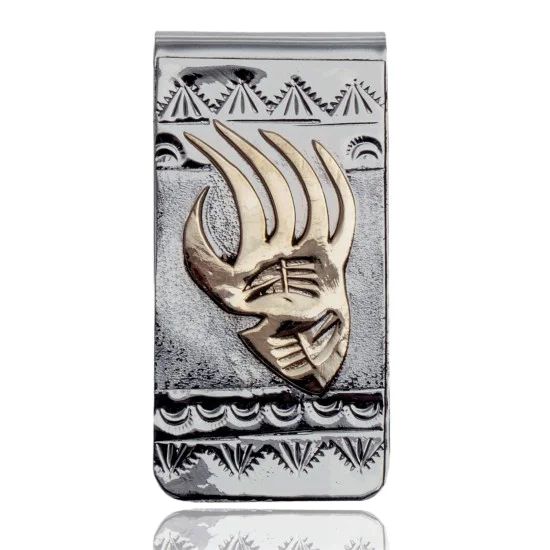 12kt Gold Filled and .925 Sterling Silver Bear Paw Handmade Certified Authentic Navajo Native American Money Clip 11256 12kt Gold Filled and .925 Sterling Silver Bear Paw Handmade Certified Authentic Navajo Native American Money Clip 11256
