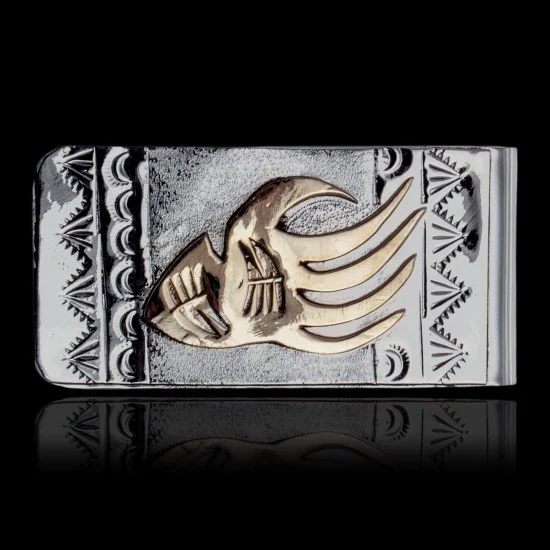 12kt Gold Filled and .925 Sterling Silver Bear Paw Handmade Certified Authentic Navajo Native American Money Clip 11256 12kt Gold Filled and .925 Sterling Silver Bear Paw Handmade Certified Authentic Navajo Native American Money Clip 11256