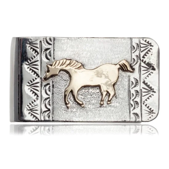 12kt Gold Filled and .925 Sterling Silver Handmade HORSE Certified Authentic Navajo Native American Money Clip 11241-12 12kt Gold Filled and .925 Sterling Silver Handmade HORSE Certified Authentic Navajo Native American Money Clip 11241-12