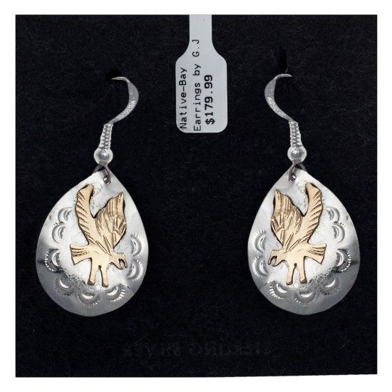 12kt Gold Filled and .925 Sterling Silver Eagle and Sun Handmade Certified Authentic Navajo Native American Dangle Earrings 24467 All Products NB151219022424 24467 (by LomaSiiva)