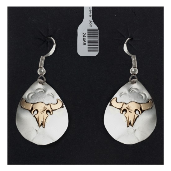 12kt Gold Filled and .925 Sterling Silver Bull Skull and Sun Handmade Certified Authentic Navajo Native American Dangle Earrings 24468 All Products NB151218175915 24468 (by LomaSiiva)