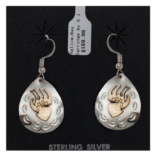 12kt Gold Filled and .925 Sterling Silver Bear Paw and Sun Handmade Certified Authentic Navajo Native American Dangle Earrings 24469 All Products NB151218180803 24469 (by LomaSiiva)