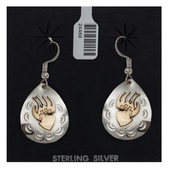 12kt Gold Filled and .925 Sterling Silver Bear Paw and Sun Handmade Certified Authentic Navajo Native American Dangle Earrings 24469 All Products NB151218180803 24469 (by LomaSiiva)