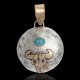 12kt Gold Filled and .925 Sterling Silver Certified Authentic Bull Skull Handmade Navajo Natural Turquoise Native American Pendant 17044-2 Pendants NB160107225706 17044-2 (by LomaSiiva)