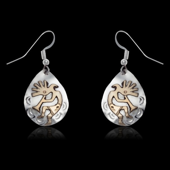 925 Sterling Silver Hooks Silver Kokopelli Native American Indians Earrings 