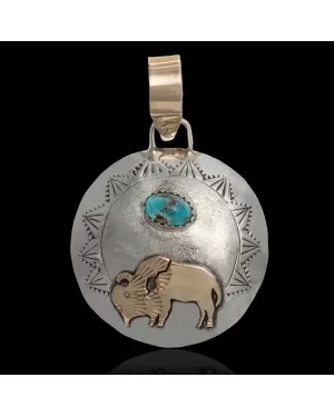 Buffalo 12kt Gold Filled and .925 Sterling Silver Certified Authentic Handmade Navajo Native American Natural Turquoise Pendant 24530 Buffalo 12kt Gold Filled and .925 Sterling Silver Certified Authentic Handmade Navajo Native American Natural Turquoise Pendant 24530