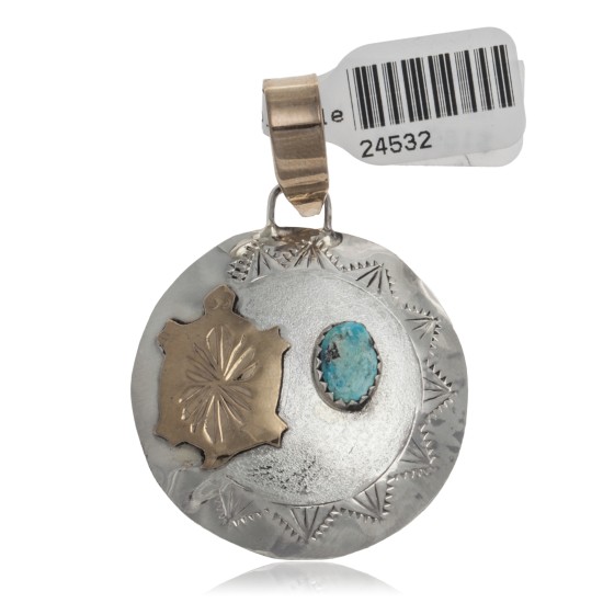 Turtle 12kt Gold Filled and .925 Sterling Silver Certified Authentic Handmade Navajo Native American Natural Turquoise Pendant 24532 Pendants NB1601072224532 24532 (by LomaSiiva)
