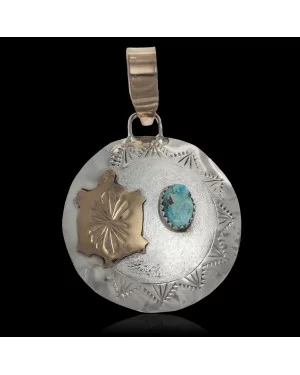 Turtle 12kt Gold Filled and .925 Sterling Silver Certified Authentic Handmade Navajo Native American Natural Turquoise Pendant 24532 Turtle 12kt Gold Filled and .925 Sterling Silver Certified Authentic Handmade Navajo Native American Natural Turquoise Pendant 24532