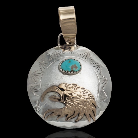 12kt Gold Filled and .925 Sterling Silver Certified Authentic Eagle head Handmade Navajo Natural Turquoise Native American Pendant  94008 Pendants NB160227201416 94008 (by LomaSiiva)