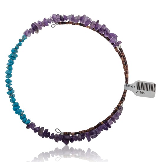 Natural Turquoise and Amethyst Certified Authentic Navajo Native American Adjustable Choker Wrap Necklace Chain 25584 Chokers NB1809262232286 25584 (by LomaSiiva)