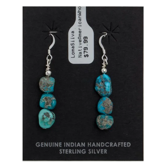 Natural Turquoise .925 Sterling Silver Hooks Certified Authentic Navajo Native American Dangle Hook Earrings 27276 Natural Turquoise .925 Sterling Silver Hooks Certified Authentic Navajo Native American Dangle Hook Earrings 27276