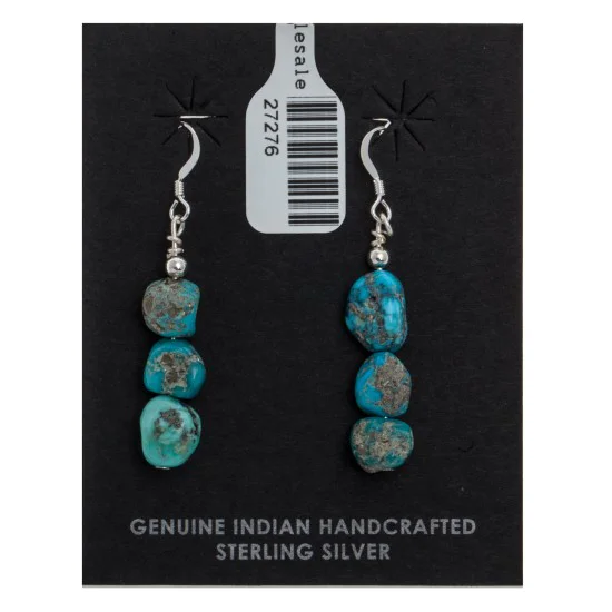 Natural Turquoise .925 Sterling Silver Hooks Certified Authentic Navajo Native American Dangle Hook Earrings 27276 Natural Turquoise .925 Sterling Silver Hooks Certified Authentic Navajo Native American Dangle Hook Earrings 27276