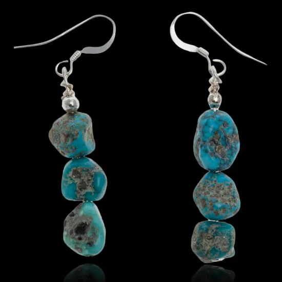 Natural Turquoise .925 Sterling Silver Hooks Certified Authentic Navajo Native American Dangle Hook Earrings 27276 Natural Turquoise .925 Sterling Silver Hooks Certified Authentic Navajo Native American Dangle Hook Earrings 27276