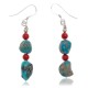 Natural Turquoise and Coral .925 Sterling Silver Hooks Certified Authentic Navajo Native American Dangle Earrings 27277